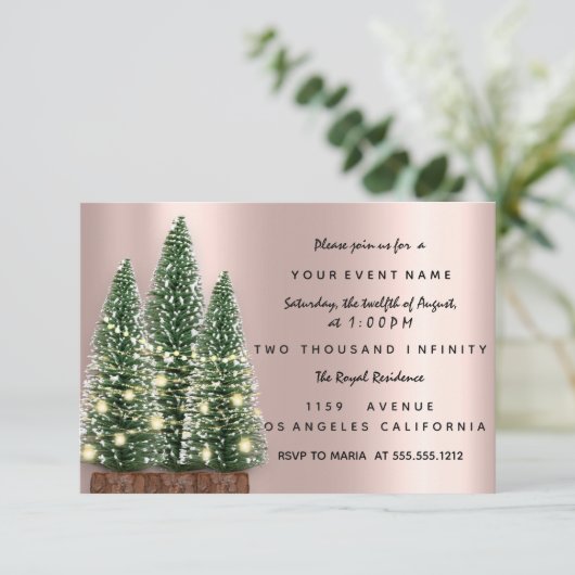 Weihnachtsbaum Party Rose Abendessen Einladung (Stehend Vorderseite)