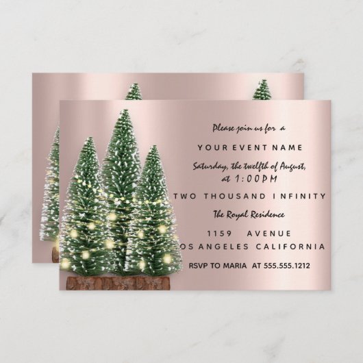 Weihnachtsbaum Party Rose Abendessen Einladung (Vorne/Hinten)