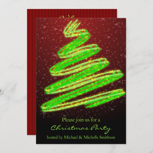 Weihnachtsbaum Party Wavy Green Modern Tree Einladung (Vorne/Hinten)