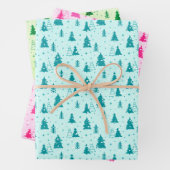 Weihnachtsbaum Pastel Baby Blue Pink Green elegant Geschenkpapier Set (Beispiel)