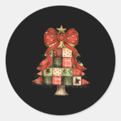 Weihnachtsbaum Patchwork Coquette Bow Xmas Pajamas Runder Aufkleber (Vorderseite)