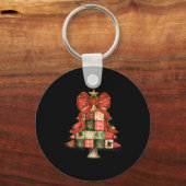 Weihnachtsbaum Patchwork Coquette Bow Xmas Pajamas Schlüsselanhänger (Vorderseite)