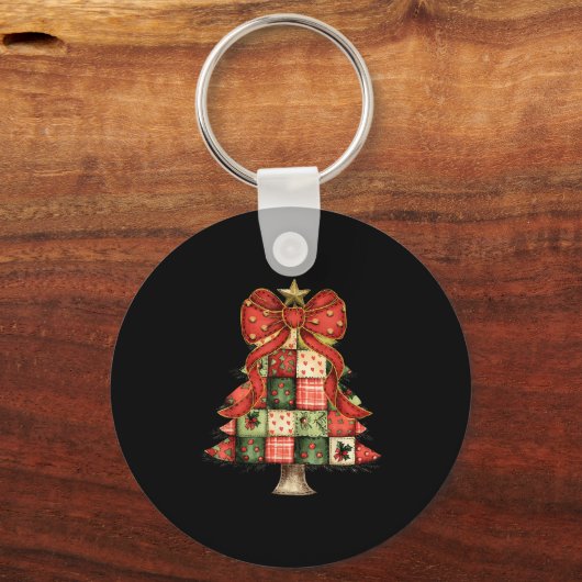 Weihnachtsbaum Patchwork Coquette Bow Xmas Pajamas Schlüsselanhänger (Vorderseite)