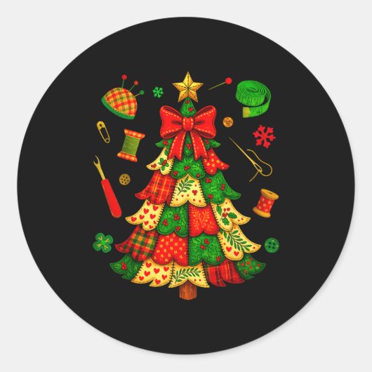 Weihnachtsbaum-Patchwork-Quilten-Quilter-Nähen L Runder Aufkleber (Vorderseite)