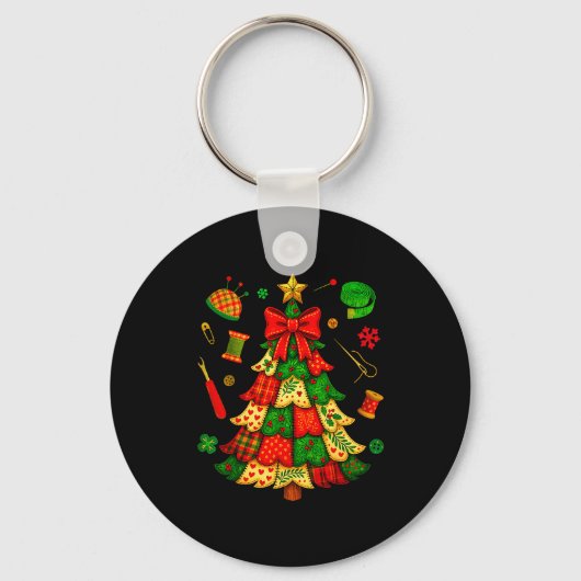 Weihnachtsbaum-Patchwork-Quilten-Quilter-Nähen L Schlüsselanhänger (Vorderseite)
