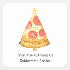 Weihnachtsbaum Pepperoni Pizza aus der Küche Quadratischer Aufkleber