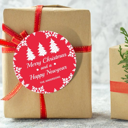 Weihnachtsbaum Personalisiert Frohe Weihnachtsrot Runder Aufkleber
