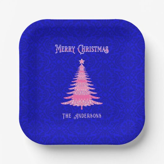 Weihnachtsbaum Personalisierte Schneeflocken Rosa Pappteller (Vorderseite)