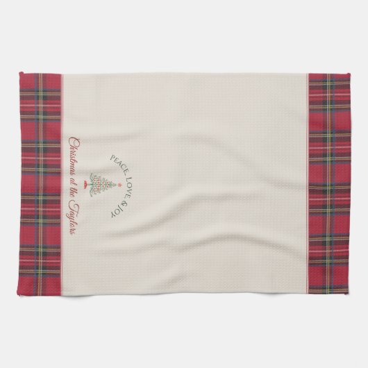 Weihnachtsbaum Personalisierter Name Roter Weihnac Geschirrtuch (Horizontal)