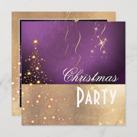 Weihnachtsbaum Pflaume Gold Trim Einladung (Vorne/Hinten)