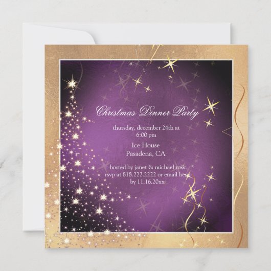 Weihnachtsbaum Pflaume Gold Trim Einladung (Rückseite)
