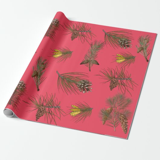 Weihnachtsbaum Pine Cones and Branches Red Geschenkpapier (Ungerollt)