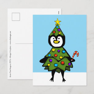 Weihnachtsbaum Pinguin Feiertagspostkarte