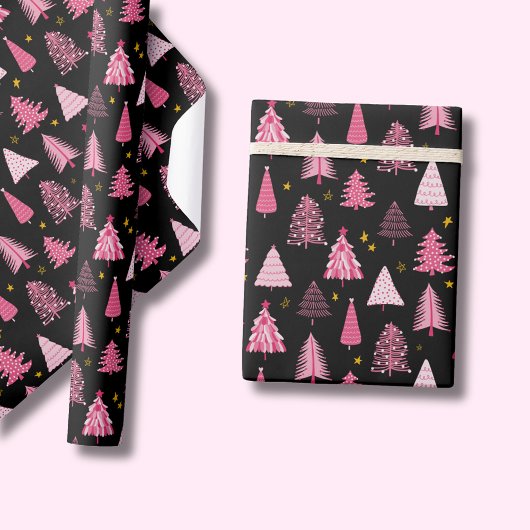 Weihnachtsbaum Pink Black Geschenkpapier
