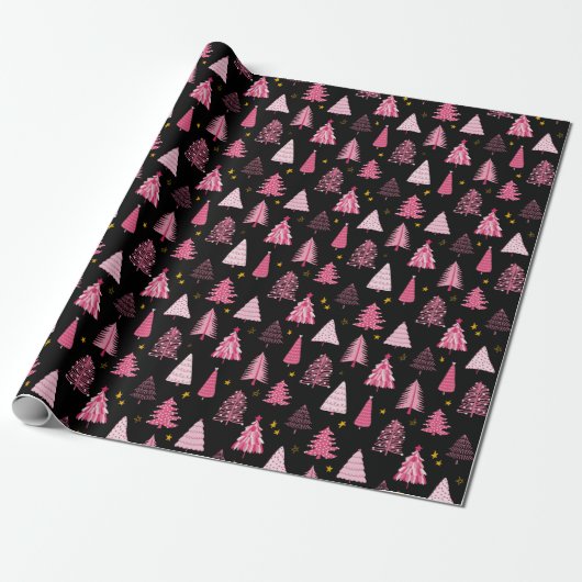 Weihnachtsbaum Pink Black Geschenkpapier (Ungerollt)