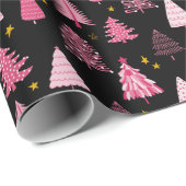 Weihnachtsbaum Pink Black Geschenkpapier (Rolleneckpunkt)