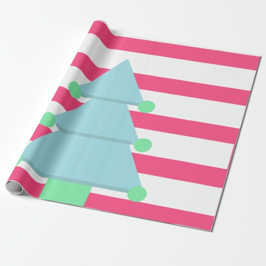 Weihnachtsbaum Pink Blue White Geschenkpapier (Ungerollt)