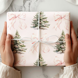 Weihnachtsbaum Pink Bow Wrapping Paper Geschenkpapier