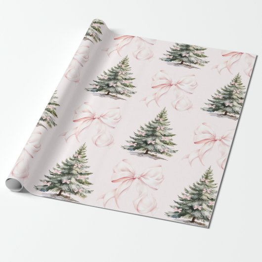 Weihnachtsbaum Pink Bow Wrapping Paper Geschenkpapier (Ungerollt)