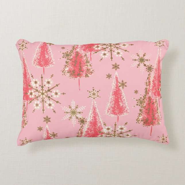 Weihnachtsbaum Pink und Gold Muster Dekokissen (Vorderseite)