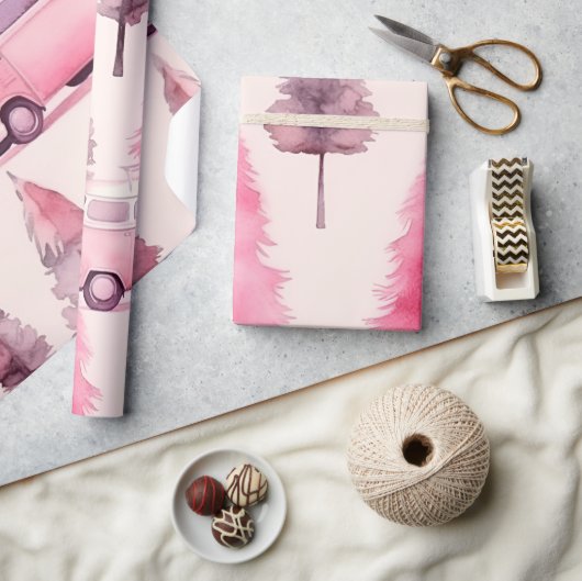 Weihnachtsbaum Pink Vintag Retro Van Geschenkpapier (Kunsthandwerk)