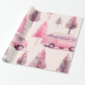 Weihnachtsbaum Pink Vintag Retro Van Geschenkpapier (Ungerollt)