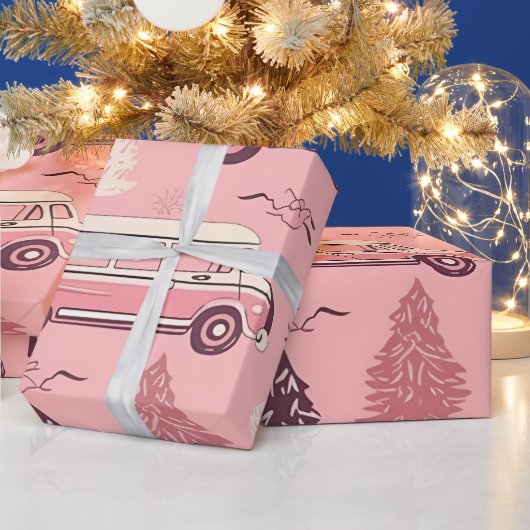 Weihnachtsbaum Pink Vintag Retro Van Geschenkpapier (Feiertage)