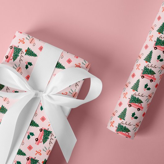 Weihnachtsbaum Pink Vintag Retro Van Geschenkpapier