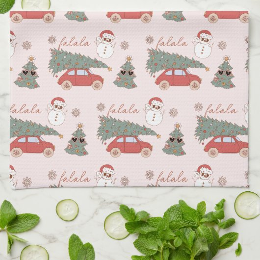 Weihnachtsbaum Pink Vintag Retro Van Geschirrtuch (Gefaltet)