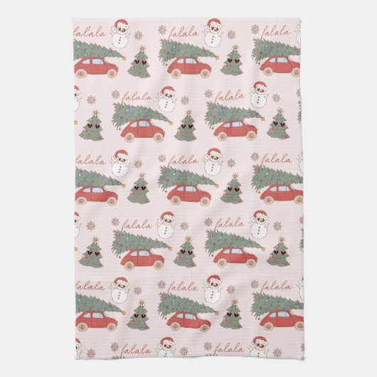 Weihnachtsbaum Pink Vintag Retro Van Geschirrtuch (Vertikal)