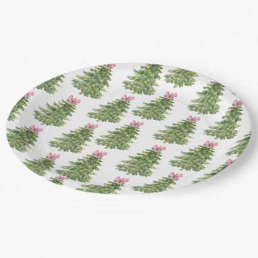 Weihnachtsbaum Pink Weihnachtsdruckplatte Party Pappteller (Schrägansicht)