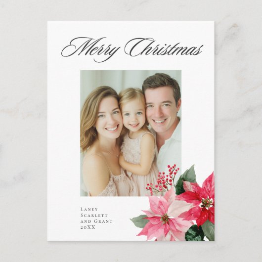 Weihnachtsbaum Poinsettia Design Feiertagspostkarte (Vorderseite)