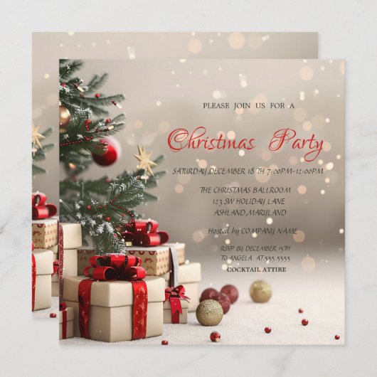 Weihnachtsbaum präsentiert Bokeh Corporate Weihnac Einladung (Vorne/Hinten)