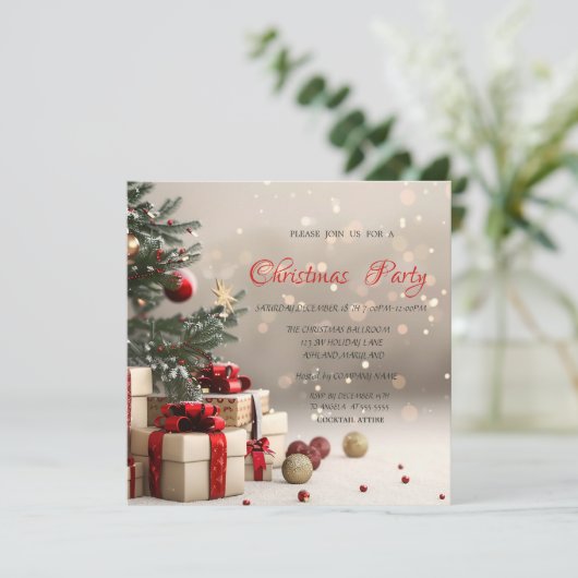 Weihnachtsbaum präsentiert Bokeh Corporate Weihnac Einladung (Stehend Vorderseite)