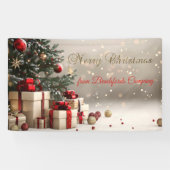 Weihnachtsbaum präsentiert Bokeh Frohe Weihnachten Banner (Horizontal)