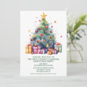 Weihnachtsbaum präsentiert grünes Party Einladung (Stehend Vorderseite)