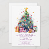 Weihnachtsbaum präsentiert Lila Party Einladung (Vorne/Hinten)