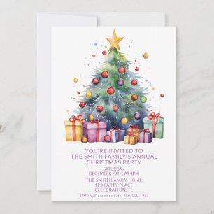 Weihnachtsbaum präsentiert Lila Party Einladung