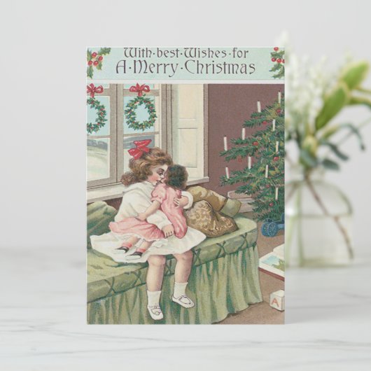 Weihnachtsbaum Present Girl Doll Einladung (Stehend Vorderseite)