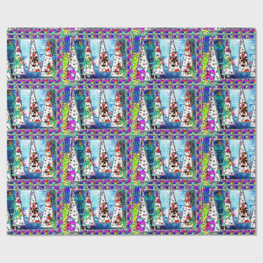 Weihnachtsbaum-psychedelische Collage Geschenkpapier (Flach)