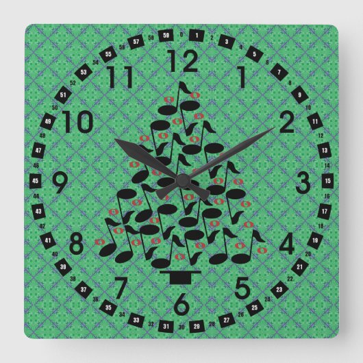 Weihnachtsbaum Quadratische Wanduhr (Vorderseite)