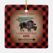 Weihnachtsbaum Ranch Santa Bison Geometric Keramikornament (Rückseite)