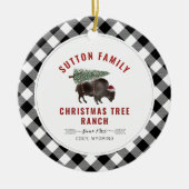 Weihnachtsbaum Ranch Santa Buffalo Kariertes Muste Keramik Ornament (Vorne)