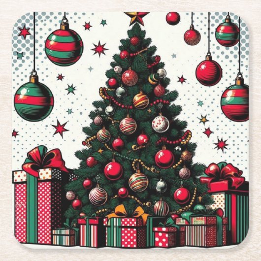 Weihnachtsbaum Rechteckiger Pappuntersetzer (Vorderseite)