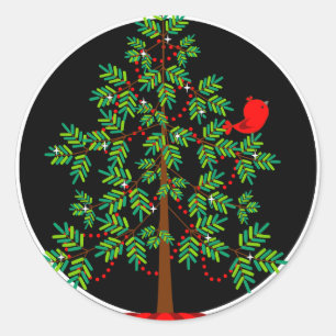 Weihnachtsbaum Red Bird Round Sticker