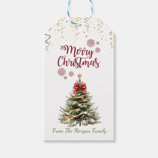 Weihnachtsbaum Red Bow Confetti Geschenk Geschenkanhänger (Vorderseite)