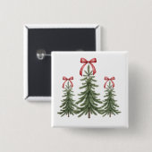 Weihnachtsbaum Red Bow Retro Frohe Weihnachten Wei Button (Vorne & Hinten)