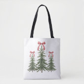 Weihnachtsbaum Red Bow Retro Frohe Weihnachten Wei Tasche (Vorderseite)