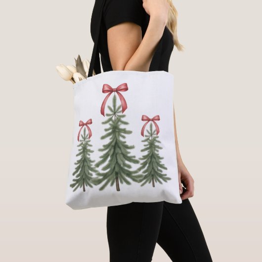 Weihnachtsbaum Red Bow Retro Frohe Weihnachten Wei Tasche (Von Nahem)
