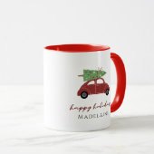 Weihnachtsbaum Red Car Ihr Name glückliche Ferien Tasse (VorderseiteRechts)